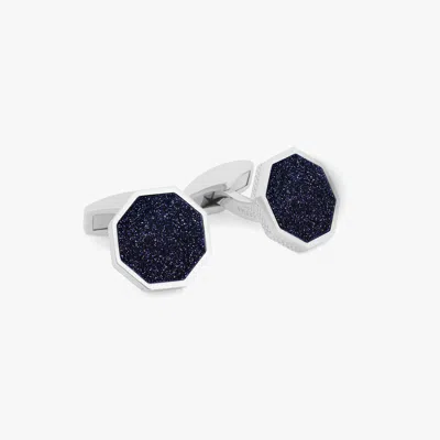 Tateossian Classic London Eye Cufflinks In Rhodium Silver With Blue Goldstone