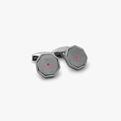 Tateossian Classic London Eye Cufflinks With Ruby In Black Rhodium Silver In Gray