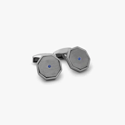 Tateossian Classic London Eye Cufflinks With Sapphire In Black Rhodium Silver