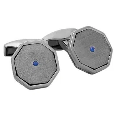 Pre-owned Tateossian Classic London Eye Cufflinks With Sapphire In Black Rhodium Sterling Silver In Blue
