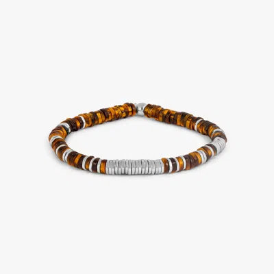 Tateossian Constellation Beaded Bracelet In Rhodium Plated Sterling Silver With Tiger Eye - S In Brown