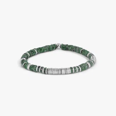 Tateossian Constellation Bracelet In Rhodium Plated  Sterling Silver And Moss Agate - S In Green