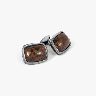Tateossian Copper Fire Stone Cufflink In Sterling Silver With Brown Enamel (limited Edition) In Metallic