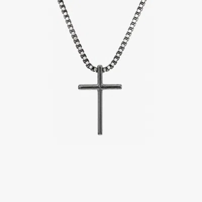 Tateossian Cross Necklace With Evil Eye In Black Ruthenium Plated Sterling Silver