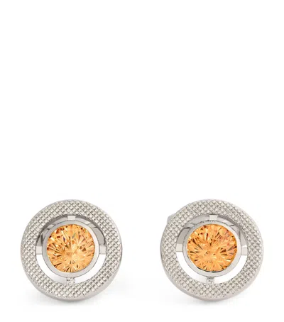 Tateossian Cubic Zirconia And Rhodium-plated Circular Cufflinks In Orange