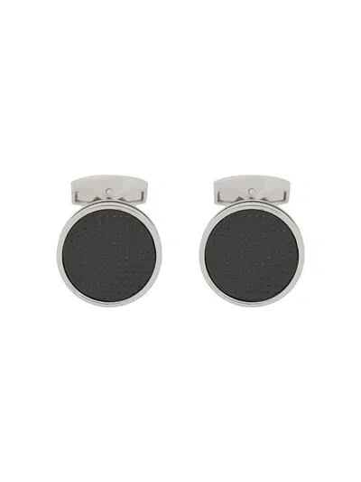 Tateossian Cufflinks Round Palladium Carbon Fibre Accessories In Grey