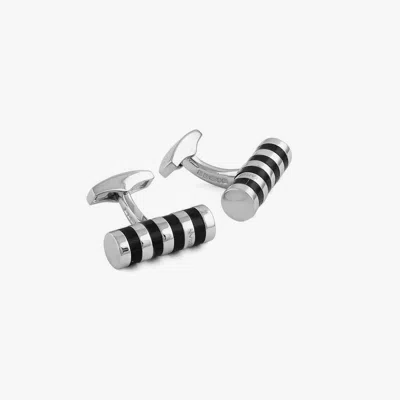 Tateossian Cylindrical Rotation Silver Cufflinks - Rhodium Carbon Fibre In Metallic