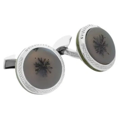 Pre-owned Tateossian Dendritic Agate Cufflinks In Sterling Silver In Multi