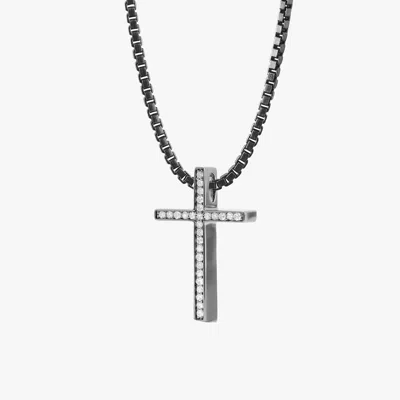 Tateossian Diamond Cross Necklace In Black Rhodium Plated Silver