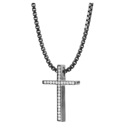 Pre-owned Tateossian Diamond Cross Pendant In Black Rhodium Plated Sterling Silver