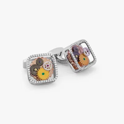 Tateossian Diamond Gear Cufflinks In Rhodium Plated Silver