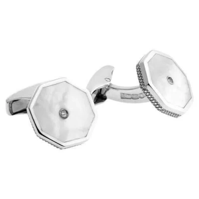 Pre-owned Tateossian Diamond London Eye Cufflinks With White Mother Of Pearl In Sterling Silver