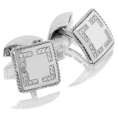 Pre-owned Tateossian Diamond Pave Cufflinks In 18k White Gold, 0.28ct