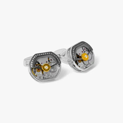 Tateossian Diamond Tonneau Skeleton Cufflinks In Rhodium Silver (limited Edition)