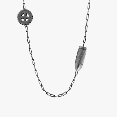 Tateossian Double Gears Silver Necklace In Black Ruthenium Plated In Metallic