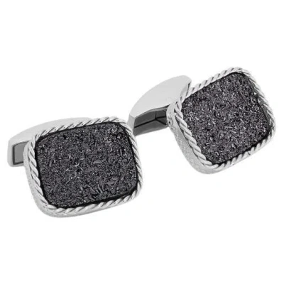 Pre-owned Tateossian Drusy Rectangular Cufflinks With Charcoal Drusy In Sterling Silver In Black