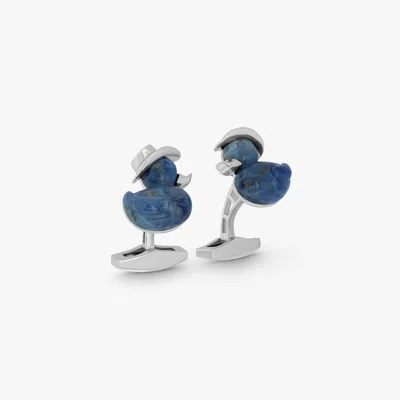 Tateossian Duck Rodeo Cufflinks In Rhodium Plated Silver With Sodalite In Blue