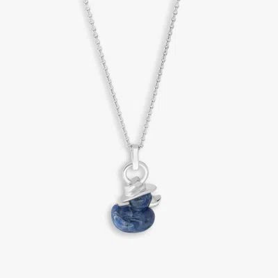 Tateossian Duck Rodeo Necklace In Rhodium Plated Silver With Sodalite In Blue