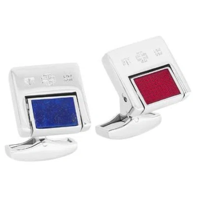 Pre-owned Tateossian Duo Switch Cufflinks In Lapis And Red Enamel