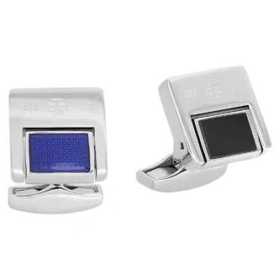 Pre-owned Tateossian Duo Switch Cufflinks In Onyx And Blue Enamel