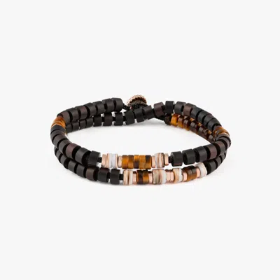 Tateossian Ebony Silver Discs Bracelet - Rose Gold, Tiger Eye And Ebony Wood - Xs