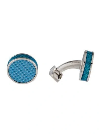 Pre-owned Tateossian Enamel Geometric Cufflinks In Blue