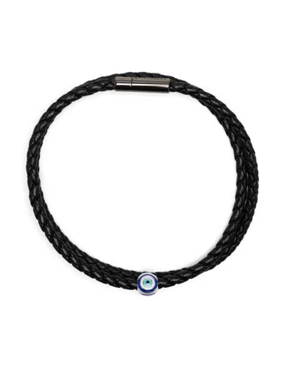 Tateossian Evil Eye Leather Bracelet In Schwarz