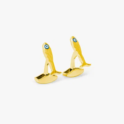 Tateossian Feng Shui Fish Cufflinks In Yellow Gold Plated Sterling Silver