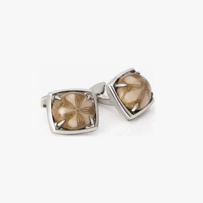Tateossian Fossil Sand Dollar Sterling Silver Cufflinks | Limited Edition In Brown