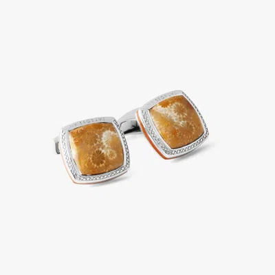 Tateossian Fossil Star Coral Sterling Silver Cufflinks (limited Edition) In Brown