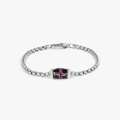 Tateossian French Cross Chain Bracelet In Rhodium Plated Sterling Silver With Black French Cross Bead - M