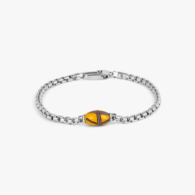 Tateossian French Cross Chain Bracelet In Rhodium Plated Sterling Silver With Yellow French Cross Bead - M In Multi