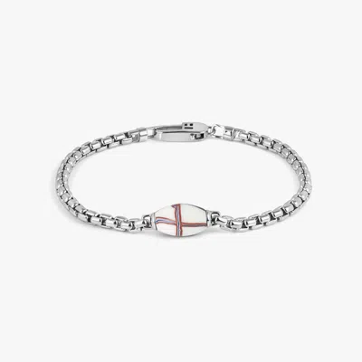 Tateossian French Cross Chain Bracelet In Sterling Silver With White French Cross Bead (limited Edition)