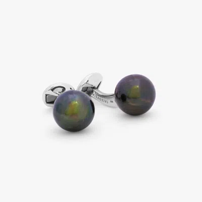 Tateossian Freshwater Pearl Cufflinks In Black Rhodium Plated Silver