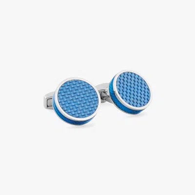 Tateossian Geometric Cufflinks In Palladium Plated With Blue Enamel