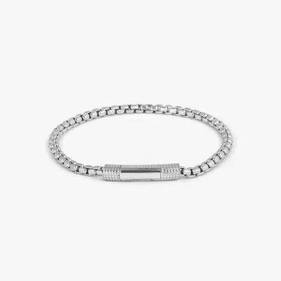 Tateossian Giza Click Box Chain Bracelet In Rhodium Plated Silver - 4mm - M In Metallic