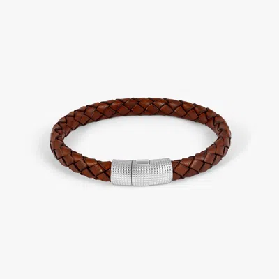 Tateossian Giza Cobra Pelle Bracelet In Rhodium & Brown Leather - L