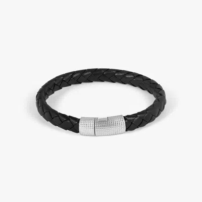 Tateossian Giza Double Click Pelle Bracelet In Rhodium & Black Leather - M