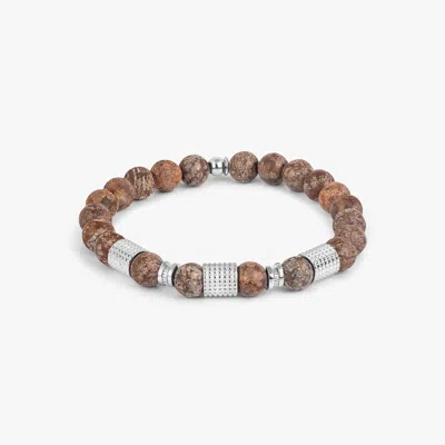 Tateossian Giza Tubo Semi-precious Bracelet In Rhodium Plated Sterling Silver With Snowflake Obsidian - M In Brown