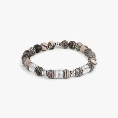Tateossian Giza Tubo Semi-precious Bracelet In Rhodium Plated Sterling Silver With Spiderweb Jasper - M In Black