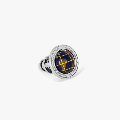 Tateossian Globe Cage Pin In Rhodium Plated Silver In Blue