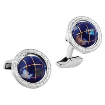 Pre-owned Tateossian Globe Cufflinks In Lapis And Sterling Silver In Multi
