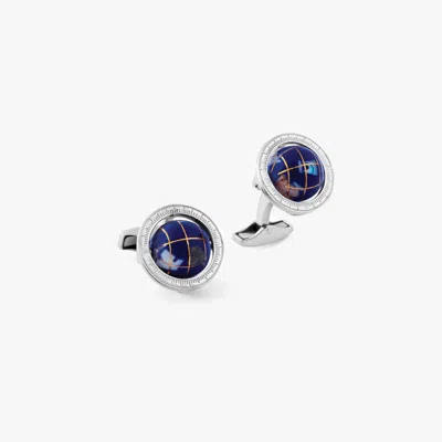 Tateossian Globe Cufflinks In Lapis With Sterling Silver
