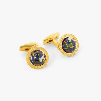 Tateossian Globe Cufflinks In Yellow Gold Plated Silver With Blue Lapis