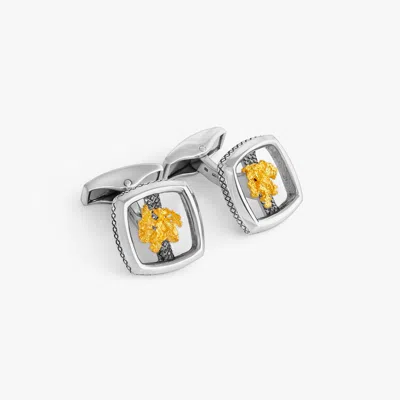 Tateossian Gold Nugget Cufflinks In Sterling Silver With Pure Gold Nugget (limited Edition)