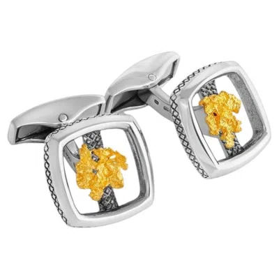 Pre-owned Tateossian Gold Nugget Cufflinks In Sterling Silver With Pure Gold Nugget (limited Edition) In Multi
