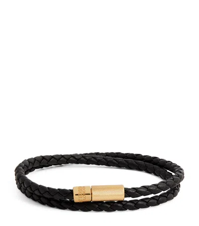 Tateossian Gold-plated Leather Macramé Bracelet In Black