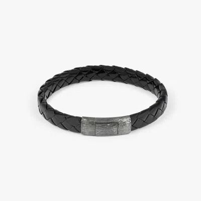 Tateossian Graffiato Bracelet In Italian Black Leather With Black Rhodium Plated Sterling Silver - M
