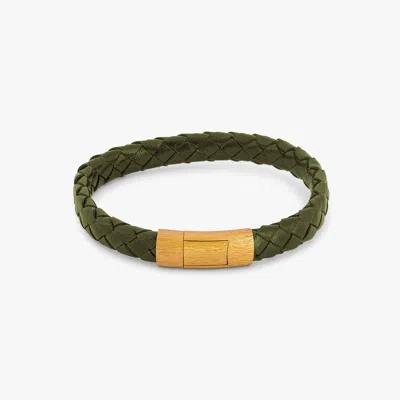 Tateossian Graffiato Oval Leather Bracelet In Green With Yellow Gold Plated - S
