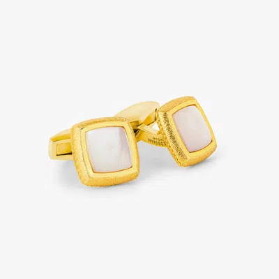 Tateossian Graffiato Square Cufflinks In Yellow Gold & Mother Of Pearl